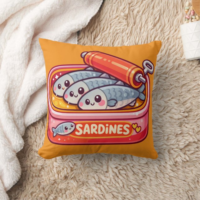 Cute Sardines Fish Cartoon Kudde (Filt)