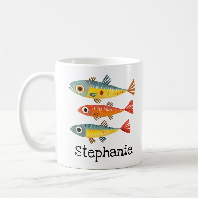 Cute Sardines Personlig Namn Kaffemugg (Vänster)