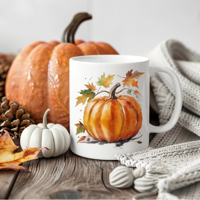 Cute Säsong Fall Pumpkin Watercolor Höst Kaffemugg (Skapare uppladdad)