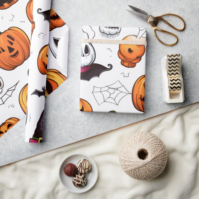 Cute Säsong Orange Lila Fall Pumpkin Halloween Presentpapper (Hantverk)