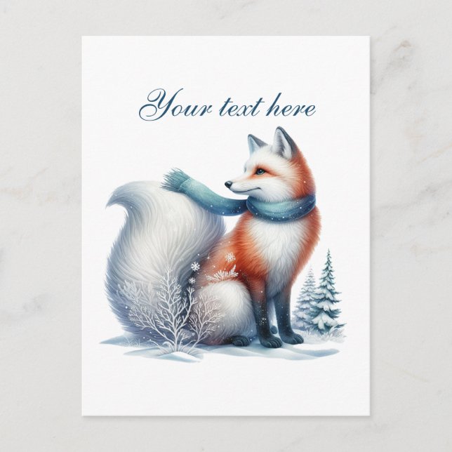 Cute Säsong Winter fox älskare lägger till text Vykort (Framsida)
