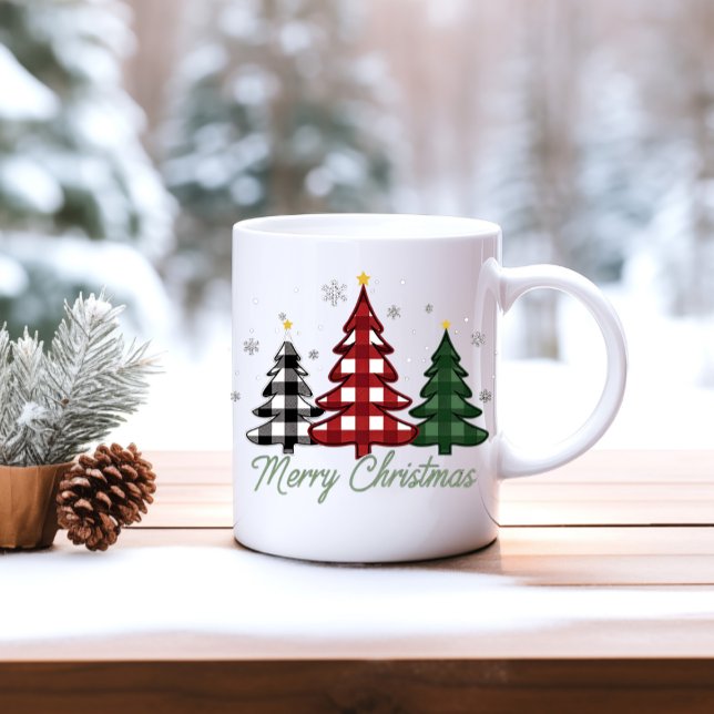 Cute Säsong Winter God jul Gingham Träd Kaffemugg (Skapare uppladdad)