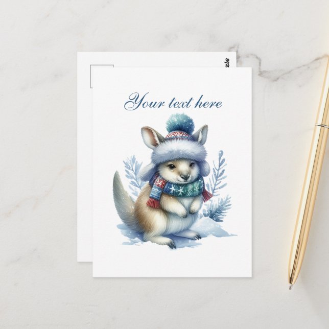 Cute Säsong Winter kangaroo lägg till text Vykort (Fram/Back In Situ)