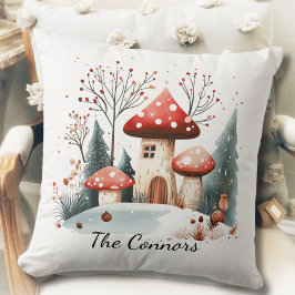 Cute Säsong Winter Woodland MushRums Familj Kudde