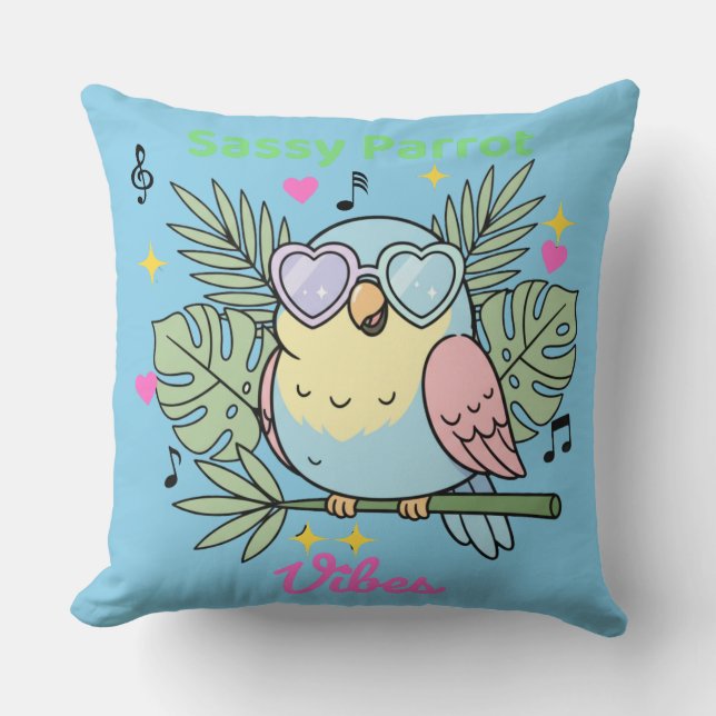 Cute "Sassy Parrot Vibes" Tropical Decor Cushion Kudde (Framsida)