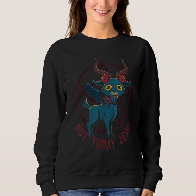 Cute Satanic Goat Not Today Jesus Esoteric Baphome T Shirt (Framsida)