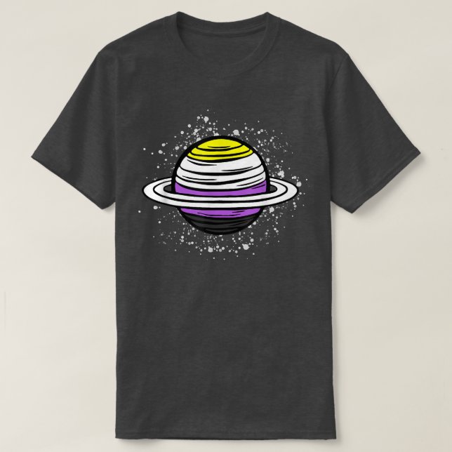 Cute Saturn Planet NonBinary Flagga Agender Gender T Shirt (Design framsida)