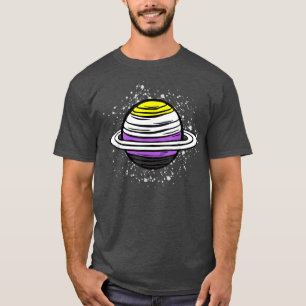 Cute Saturn Planet NonBinary Flagga Agender Gender T Shirt
