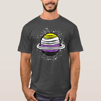 Cute Saturn Planet NonBinary Flagga Agender Gender T Shirt