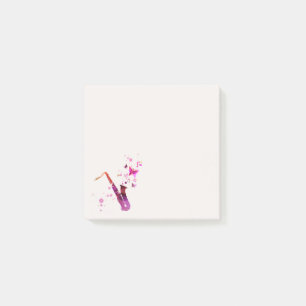 Cute saxophone girl's art stationery post-it block