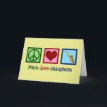 Cute Saxophone Helgkort<br><div class="desc">Fredssaxen i Kärlek med fredstecken,  hjärta och sax. Beställ den här för din favoritsaxofonspelare till jul.</div>