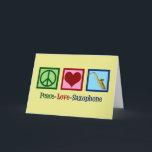 Cute Saxophone Helgkort<br><div class="desc">Fredssaxen i Kärlek med fredstecken,  hjärta och sax. Beställ den här för din favoritsaxofonspelare till jul.</div>