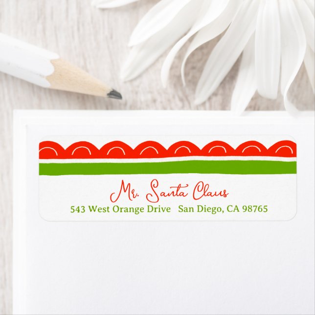Cute Scalloped Christmas CUSTOM Return Address Returadress Etikett (Insitu)