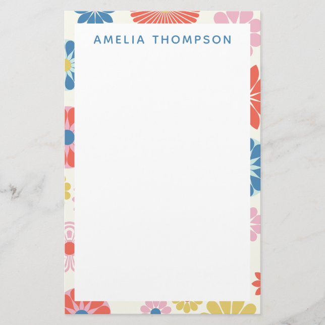 Cute Scandi Boho Folk Flower Mönster Personlig Brevpapper (Framsida)
