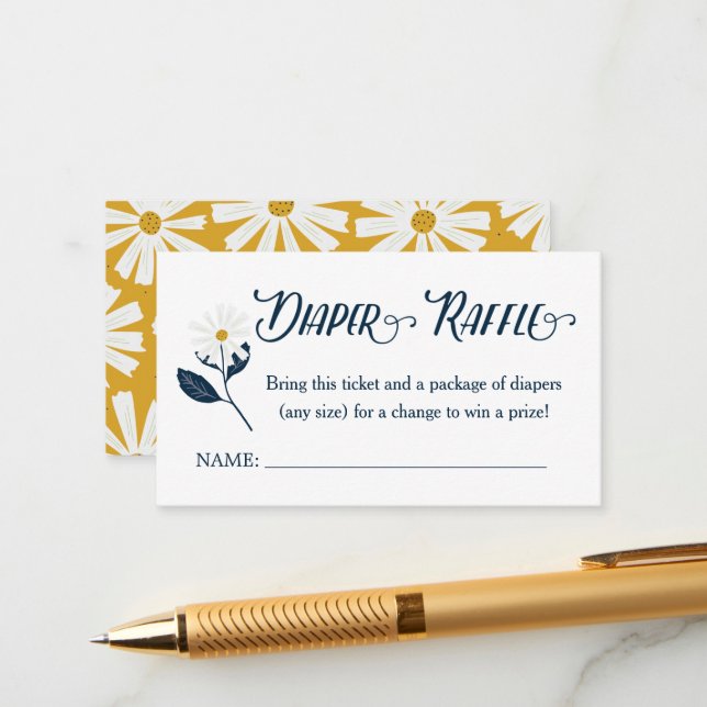 Cute Scandi Daisy Diaper Raffle Biljett Tilläggskort (Fram/Back In Situ)