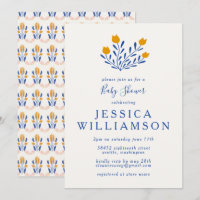 Cute Scandi Folk Flowers i Blue Baby Shower