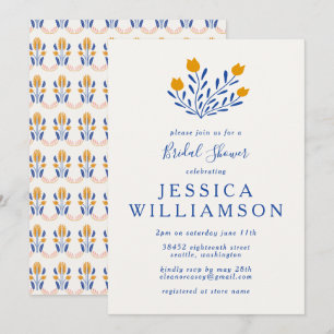 Cute Scandi Folk Flowers i Blue Möhippa Inbjudningar