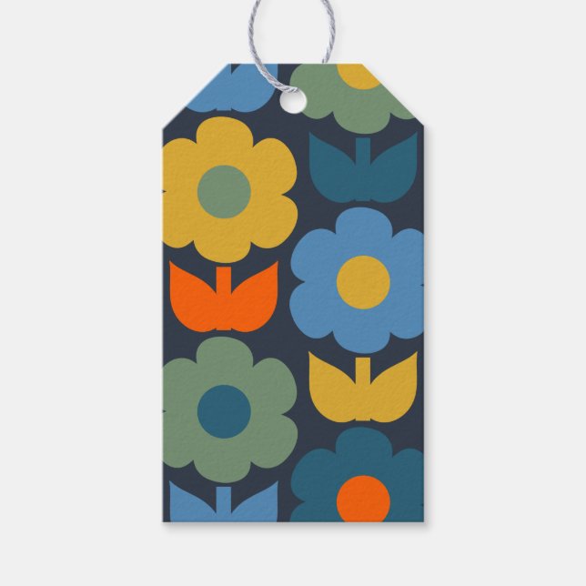 Cute Scandi Retro Modern Blommönster Presentetikett (Framsidan)