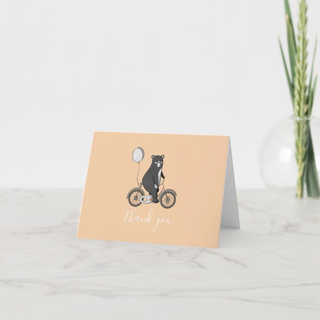 Cute Scandinavian Bear on Bike Minimalist Tack Kort (Framsida)