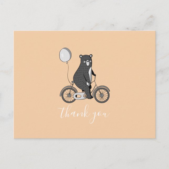 Cute Scandinavian Bear on Bike Minimalist Tack Vykort (Framsida)
