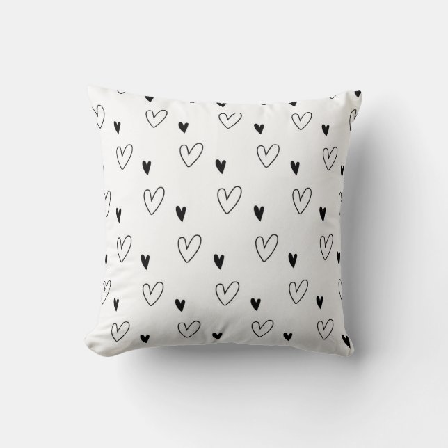 Cute Scandinavian Black and White Heart Mönster Kudde (Framsida)