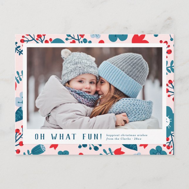 Cute Scandinavian Blommigt jul Fotovykort Helg Vykort (Framsida)