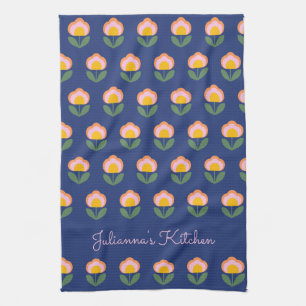 Cute Scandinavian Blue Flower Mönster Monogramme Kökshandduk