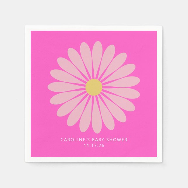 Cute Scandinavian Flower Rosa Baby Shower Anpassni Pappersservett (Framsidan)