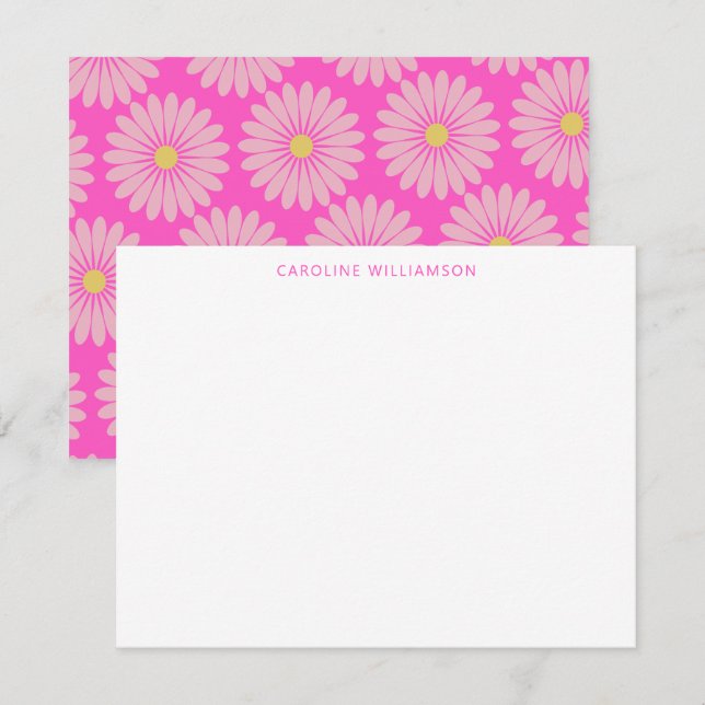 Cute Scandinavian Flower Rosa Personlig Namn Anteckningskort (Fram/baksida)