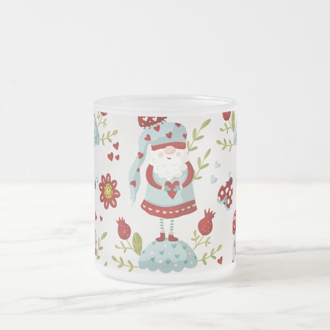 Cute Scandinavian Gnome och Nature Mönster Frostad Glasmugg (Center)