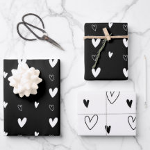 Cute Scandinavian Heart Mönster Black and White