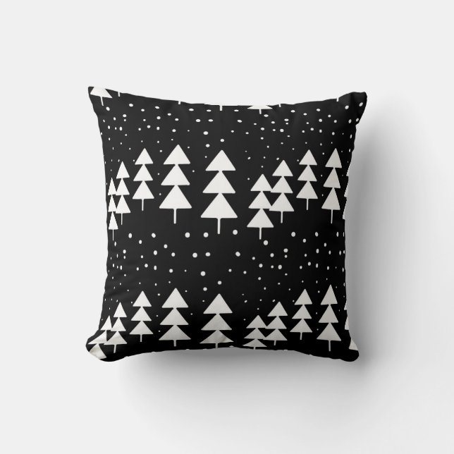 Cute Scandinavian jul Black and White Träd Kudde (Framsida)