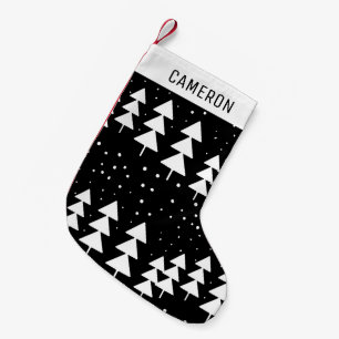 Cute Scandinavian jul Black and White Träd Liten Julstrumpa