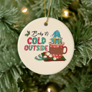 Cute Scandinavian jul Gnome & Hett Cocoa Julgransprydnad Keramik