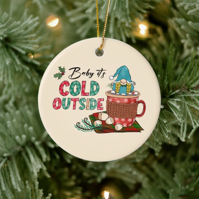 Cute Scandinavian jul Gnome & Hett Cocoa Julgransprydnad Keramik (Träd)