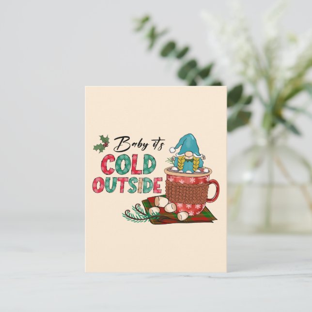 Cute Scandinavian jul Gnome & Hett Cocoa Vykort (Stående Fram)