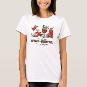 Cute Scandinavian jul Gnomes with Vin Glass T Shirt