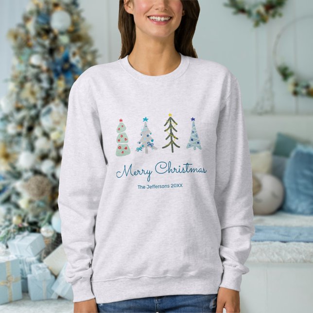 Cute Scandinavian Julgranar hand plockade T Shirt (Personalized Christmas sweatshirt with hand drawn Scandinavian Christmas trees)
