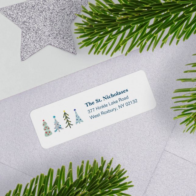 Cute Scandinavian Julgranar Returadress Etikett (Elegant Scandinavian Christmas tree return address label with your mailing information)