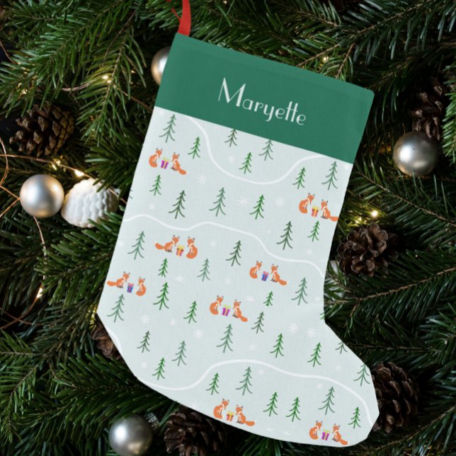 Cute Scandinavian Julskog Liten Julstrumpa (Custom cute Scandinavian snowy Christmas forest with woodland animals)