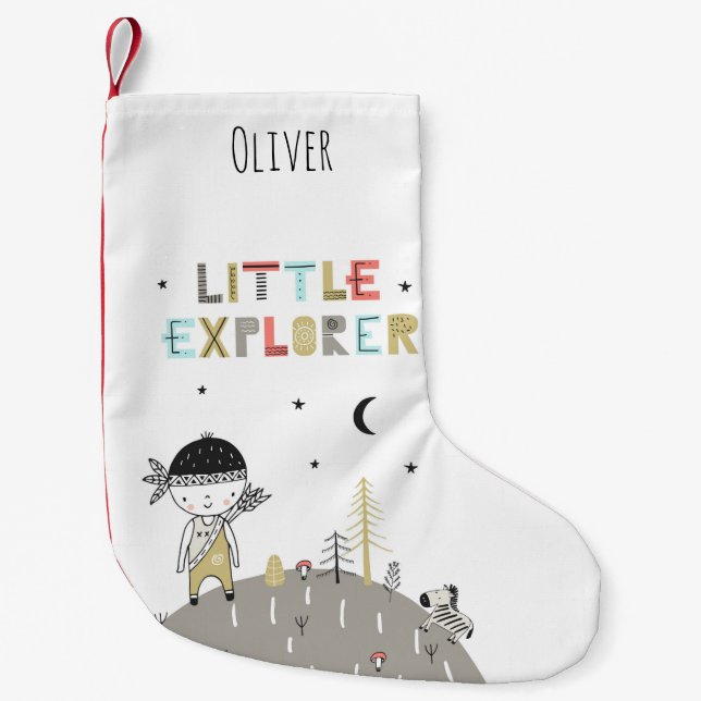 Cute Scandinavian Little Explorer Personlig Liten Julstrumpa (Framsidan)