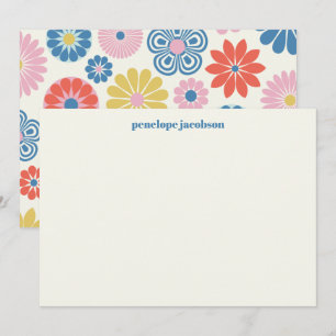 Cute Scandinavian Rosa Blue FolBlommigt Anpassning Anteckningskort