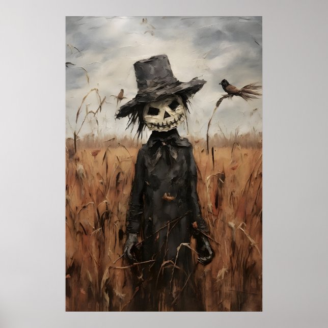 Cute Scarecrow In Fall Field Print, Halloween Poster (Framsidan)