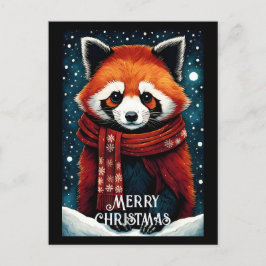 Cute Scarf Red Panda Snowy Winter jul Vykort