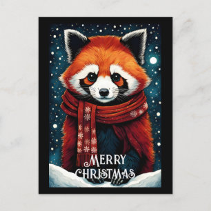 Cute Scarf Red Panda Snowy Winter jul Vykort