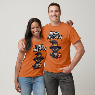 Cute Scary Black Cat med Pumpkin Jack o lantern T Shirt