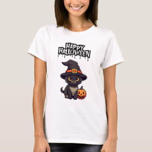 Cute Scary Black Cat med Pumpkin Jack o lantern T Shirt