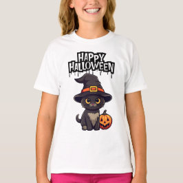 Cute Scary Black Cat med Pumpkin Jack o lantern T Shirt