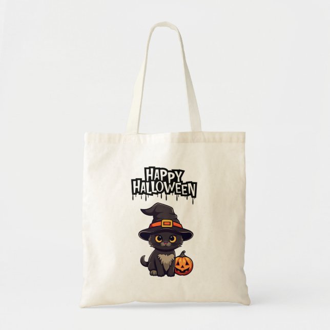 Cute Scary Black Cat med Pumpkin Jack o lantern Tygkasse (Framsidan)