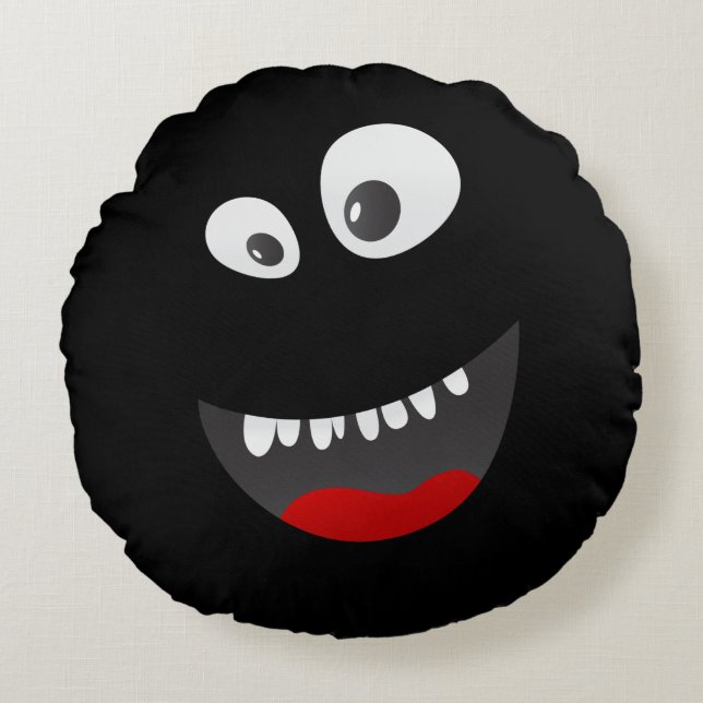 Cute Scary Black Monster Rund Kudde (Framsidan)